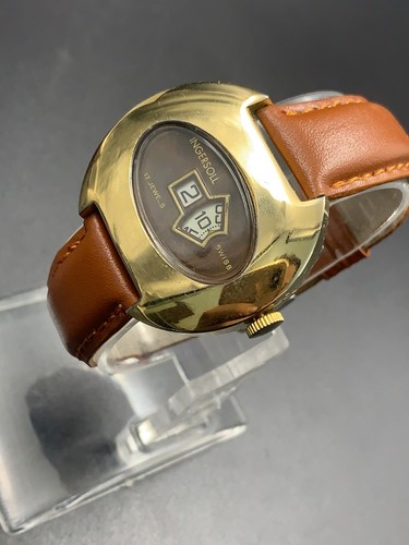 1970's Vintage Ingersoll Watch Jump Hour Digital Gents Manaul Brown Swiss 38mm - Picture 15 of 23