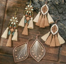 Set of 3 Pairs Earrings Womens Fashion Earring Lot Drop Dangle Big Multi Colored