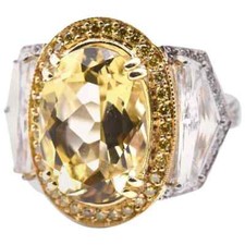 Yellow Transparent Oval Cut Citrine With Fancy Cut Cubic Zirconia 8.76TCW Ring