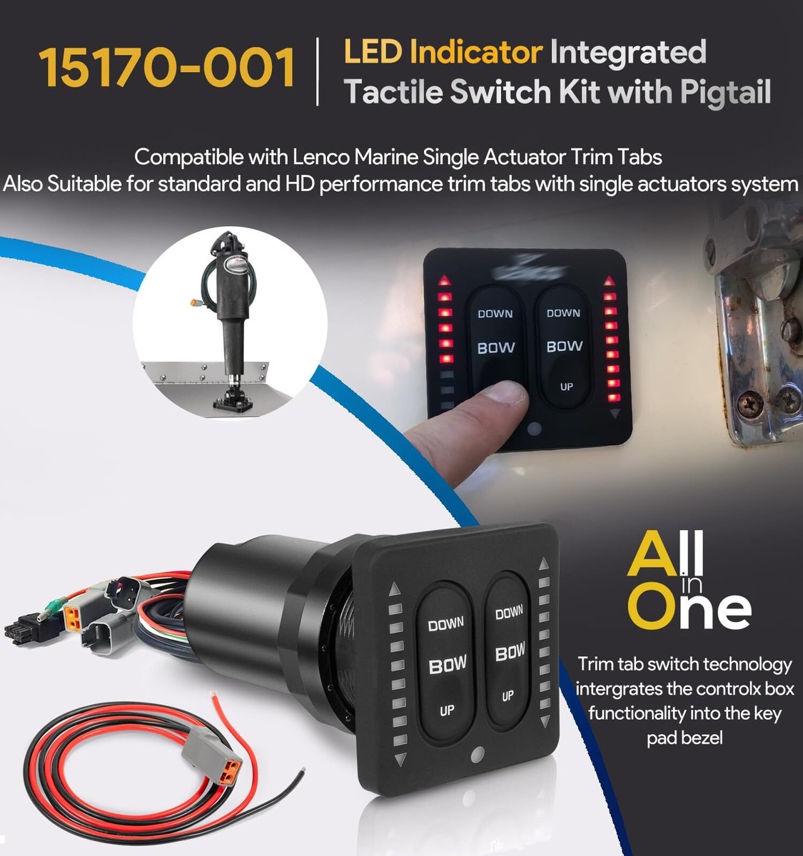 15170-001 LED Indicator Tactile Trim Tab Switch For Lenco Marine