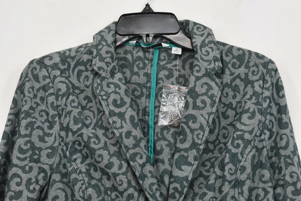 Abrigo Blazer Isaac Mizrahi Live Mujer Muesca Solapa Paisley Elastizado Parche Bolsillo 10 Foto 3 de 4