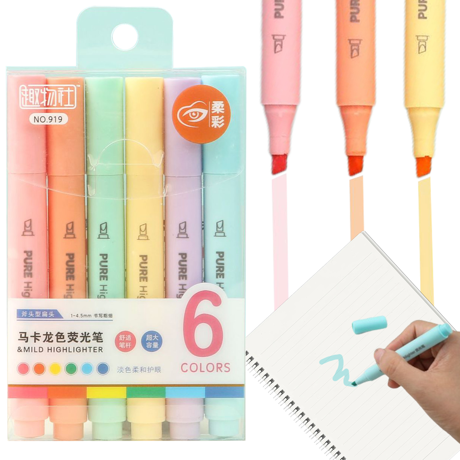 6pcs Highlighters Bulk Chisel Tip 6 Colors Aesthetic Markers for Kid School Work-image