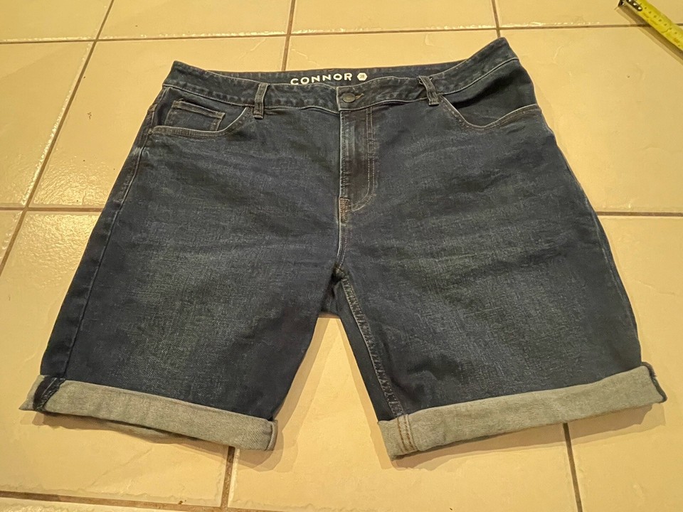 Connor Mens Shorts Dark Blue Denim Long Stretch Size 38 eBay