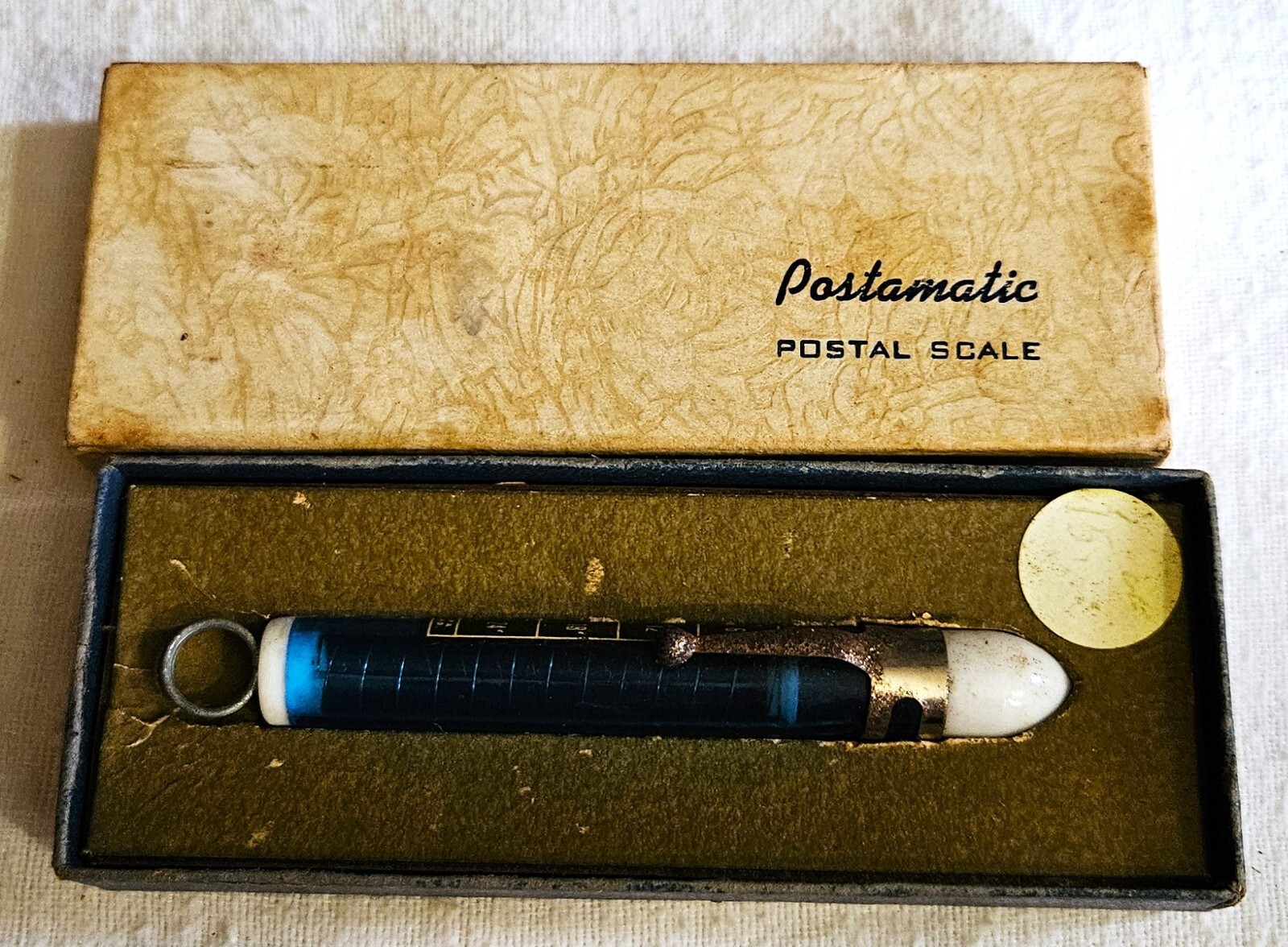 VINTAGE BLUE POCKET POSTAMATIC POSTAL SCALE in ORIGINAL BOX eBay