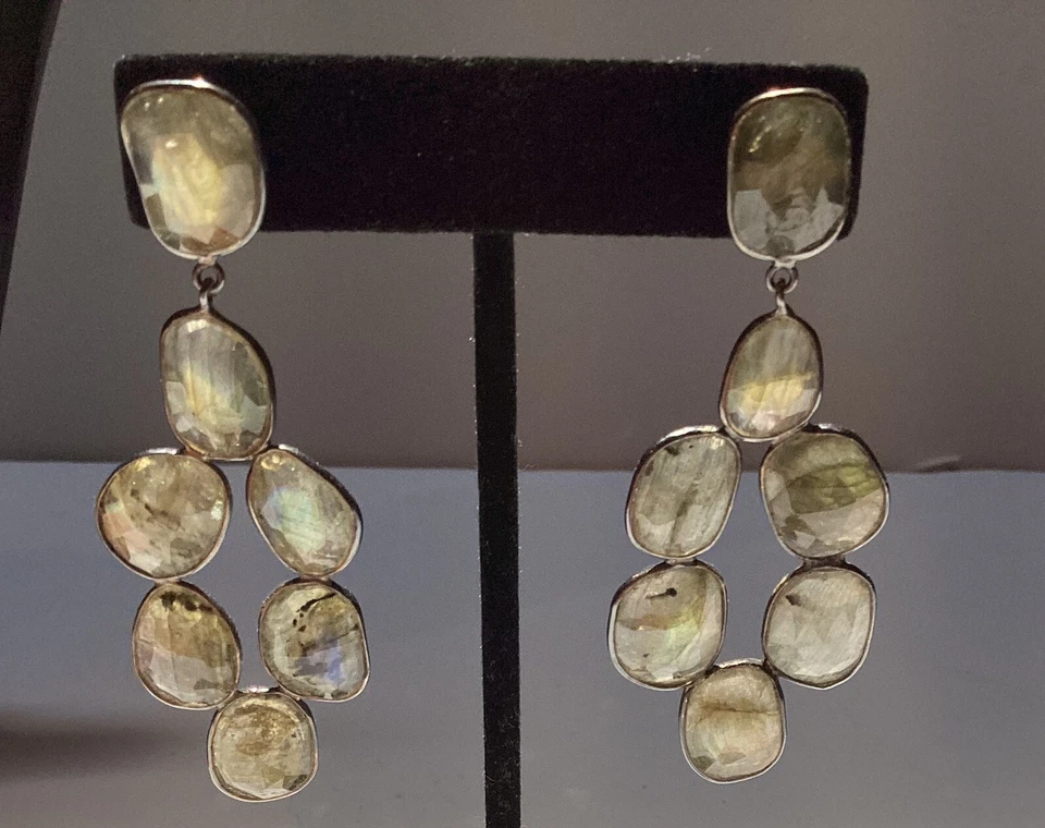 Fabulous Fiery 2.5” LABRADORITE Happy Grapes Earrings 18k Vermeil Over Sterling - Image 2 of 4