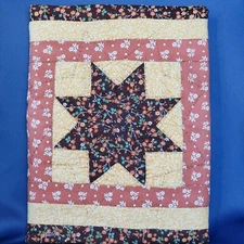 VTG 1977 Handmade Sewn Quilted Star Pattern Fabric Book Scrapbook Cover