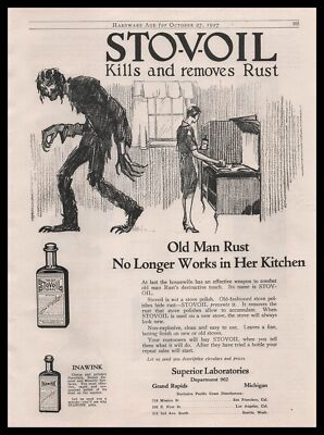 1927 Superior Labs Grand Rapids Michigan ''StovOil'' Old Man Rust Monster Print Ad