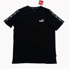 New Men Puma Crew Neck Tee T-shirt Top Short Sleeve Logo Stripe Black sz Large L