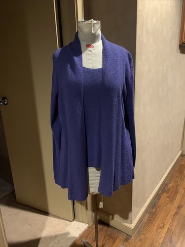 EILEEN FISHER PURPLE KNIT WOOL OPEN FRONT CARDIGAN TANK SWEATER SET TWINSET SZ.S - Picture 6 of 11