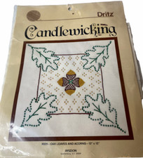 Oak Leaves and Acorns Candlewicking Kit Dritz 12" x 12" Pillow Vintage 1983