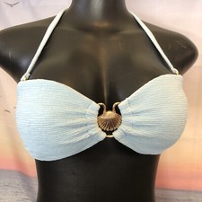 NWT Cupshe One Piece Bikini Top Size Small Light Blue Textured Gold Shell