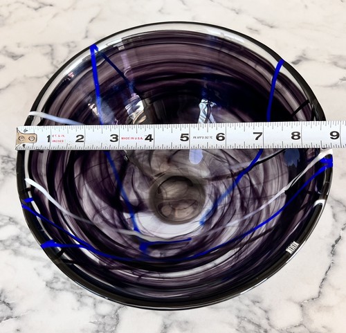 Vintage Kosta Boda Hand Blown Glass Bowl – Cobalt & Multicolor Swirl - Bild 6 von 6
