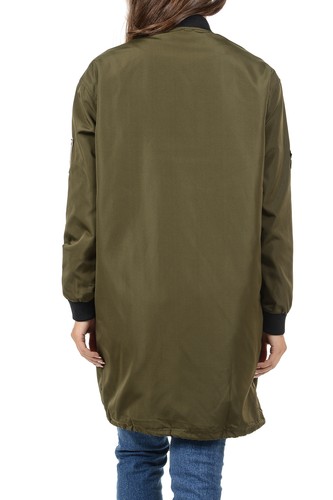 Auliné Collection Womens Lightweight Long Patched Windbreaker Bomber Jacket - Picture 14 of 15