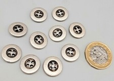 10 Pewter-Tone 4 Hole Small Round Metal Buttons -1.5cm approx