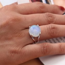 Solid 925 Sterling silver Natural Moonstone Ring Gemstone Jewelry For Her J 52
