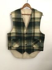 VTG Plaid Fleece Lined Grandpa Sweater Vest Green Fits Medium