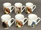 Fabulous Vintage 1985 Norman Rockwell Museum Set of 6 Coffee Mugs W/Gold Trim