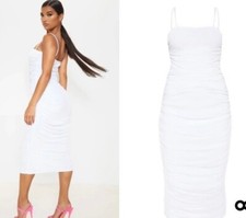 pretty little thing white bodycon dress ruched tulle Bachelorette Dress Midaxi 2