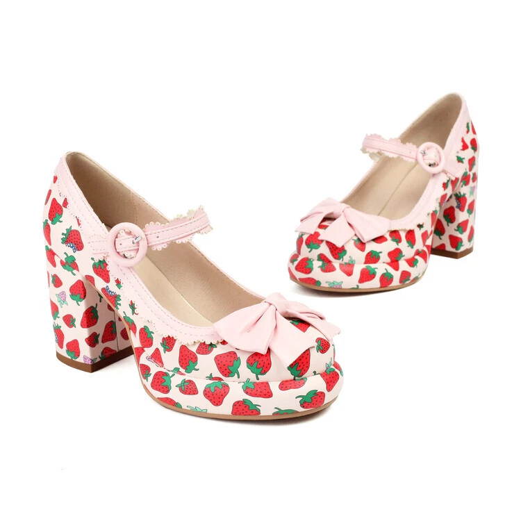 Cherry-Patterned Mary Jane Flats