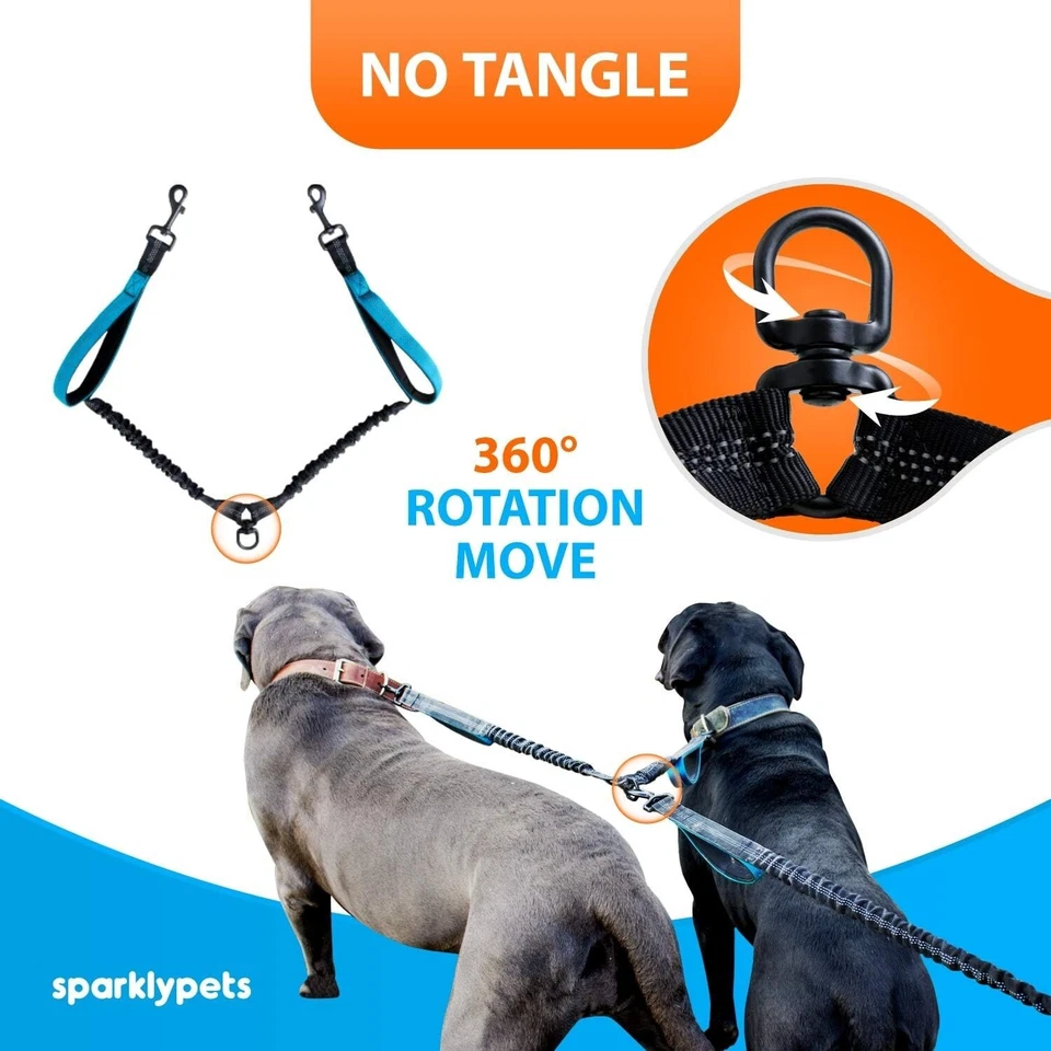 Dual Dog Leash No Tangle Coupler Nylon for Two Large Small Dogs Double-Head Rope - Image 4 of 4