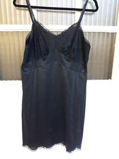 Vanity Fair Full Slip Black Tricot Nylon Lace Old Tag USA Vintage WOMENS SIZE 38