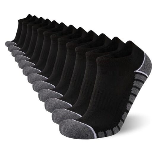 12 Pack Mens Ankle Socks Athletic Running Cushioned Small-Medium Black