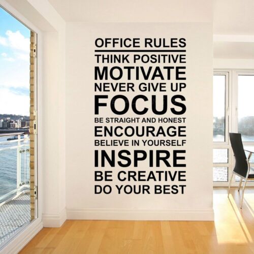 Cartel de reglas de oficina calcomanía de pared trabajo motivación cita enfoque positivo trabajo en equipo  - Imagen 1 de 7