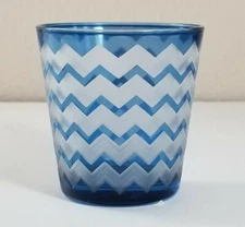 Yankee Candle - Blue & White Frosted Glass CHEVRON STYLE Votive Holder NEW TAGS