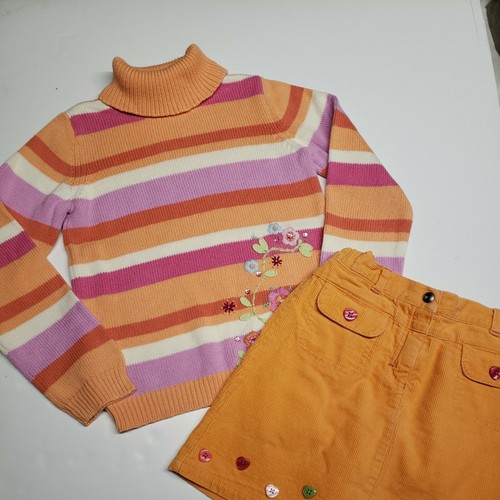 Gymboree Snow Blossom orange stripe flower Turtleneck Sweater girls size 10 - Picture 5 of 5