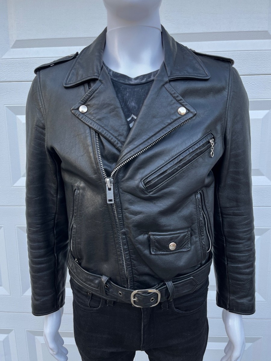 Black Leather Studded Motorcycle Jacket S 40 Short Biker Goth