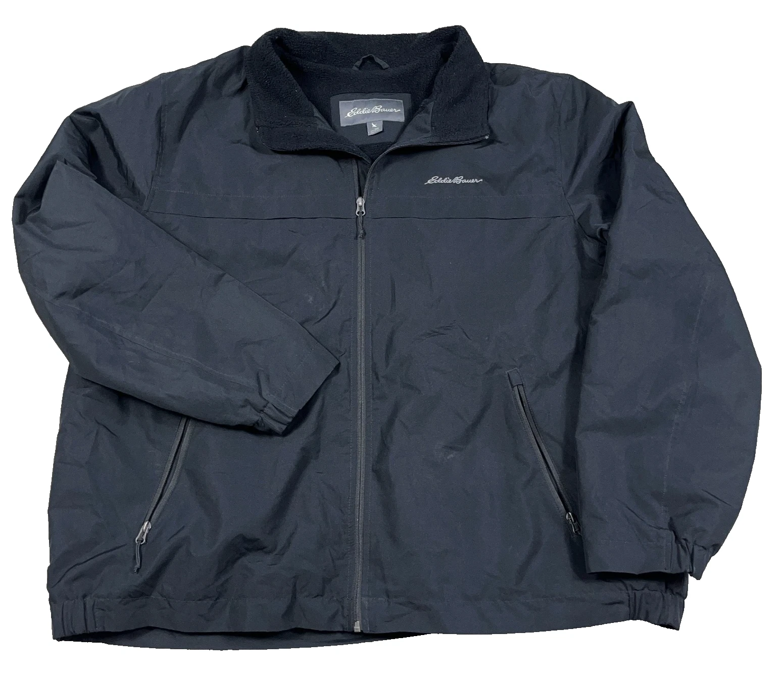 Eddie Bauer Jacket Men XXL 2XL Black Fleece Lined Bomber Windbreaker Hiking *
