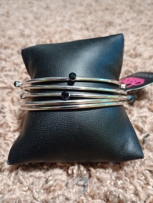 Paparazzi Silver with Dark Blue Rhinestones Stack Bangle Bracelet