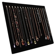 Jewelry Display Tray with 17 Hooks, Black Velvet Necklace Organizer