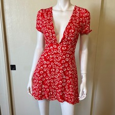 Lulus Garden Explorer Red Floral Print Mini Dress Womens Small