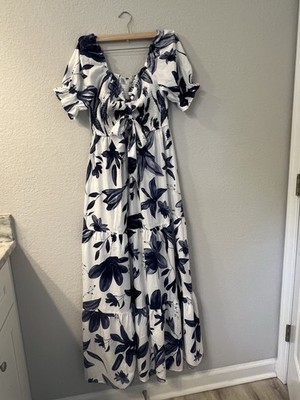 NWT Baltic Born Hilaria Maxi Dress Size M White And blue