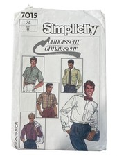 80s Simplicity 7015 Mens Shirt Pattern Size 34 Classic Designs 5 Styles UNCUT