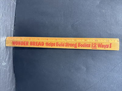 Vintage 12 Inch Wooden Advertising Desk Ruler ''Wonder Bread Builds Strong Bones''
