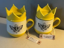The Speckled Bee Coffee Tea Mug Queen Bee Yellow Crown Lid 20oz NEW One Mug