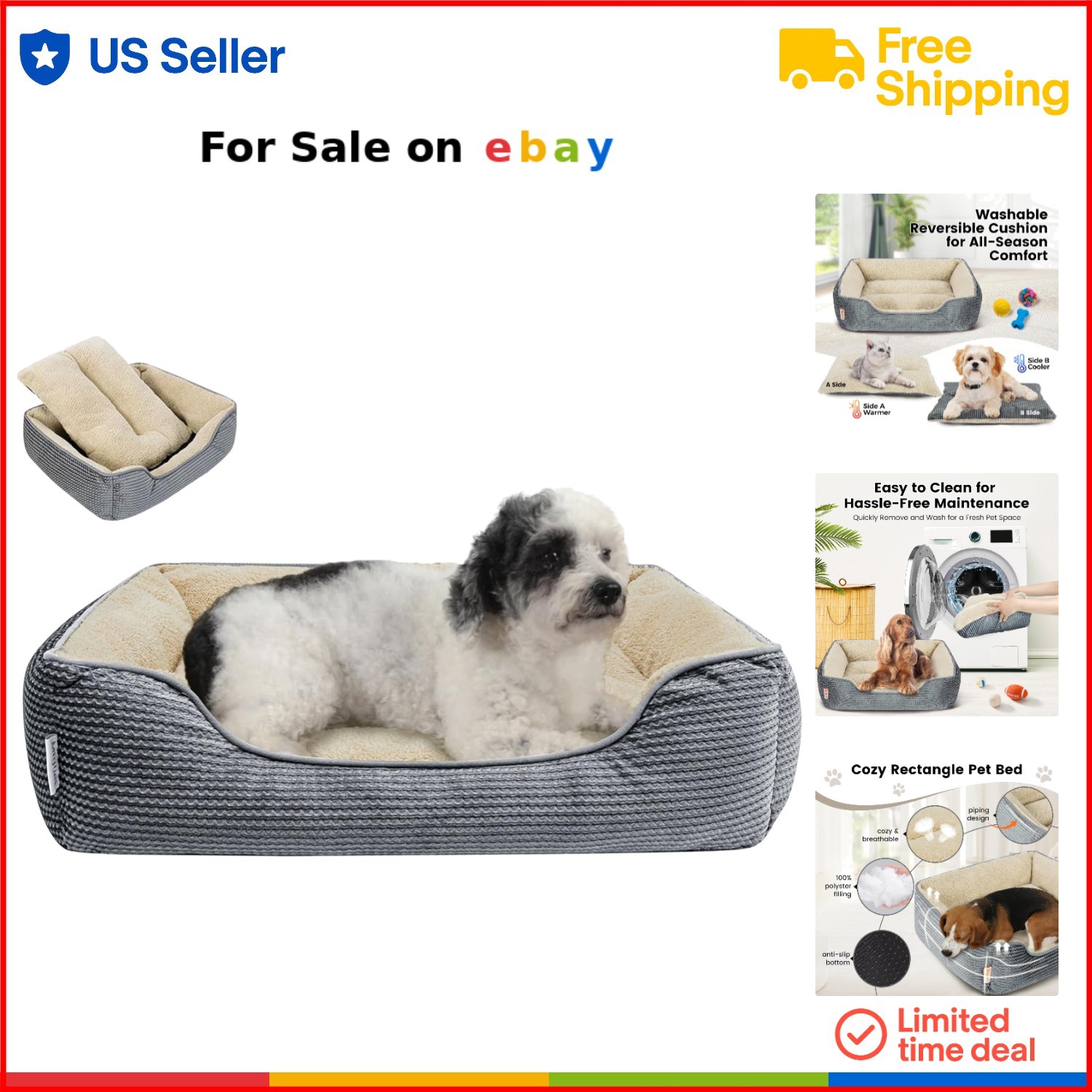 Washable Removable Dog Bed for Small Medium Dogs Indoor Gray 25 Inch