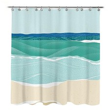 Abstract Beach Shower Curtain, Blue Seashore Ocean Shower Curtains for Modern
