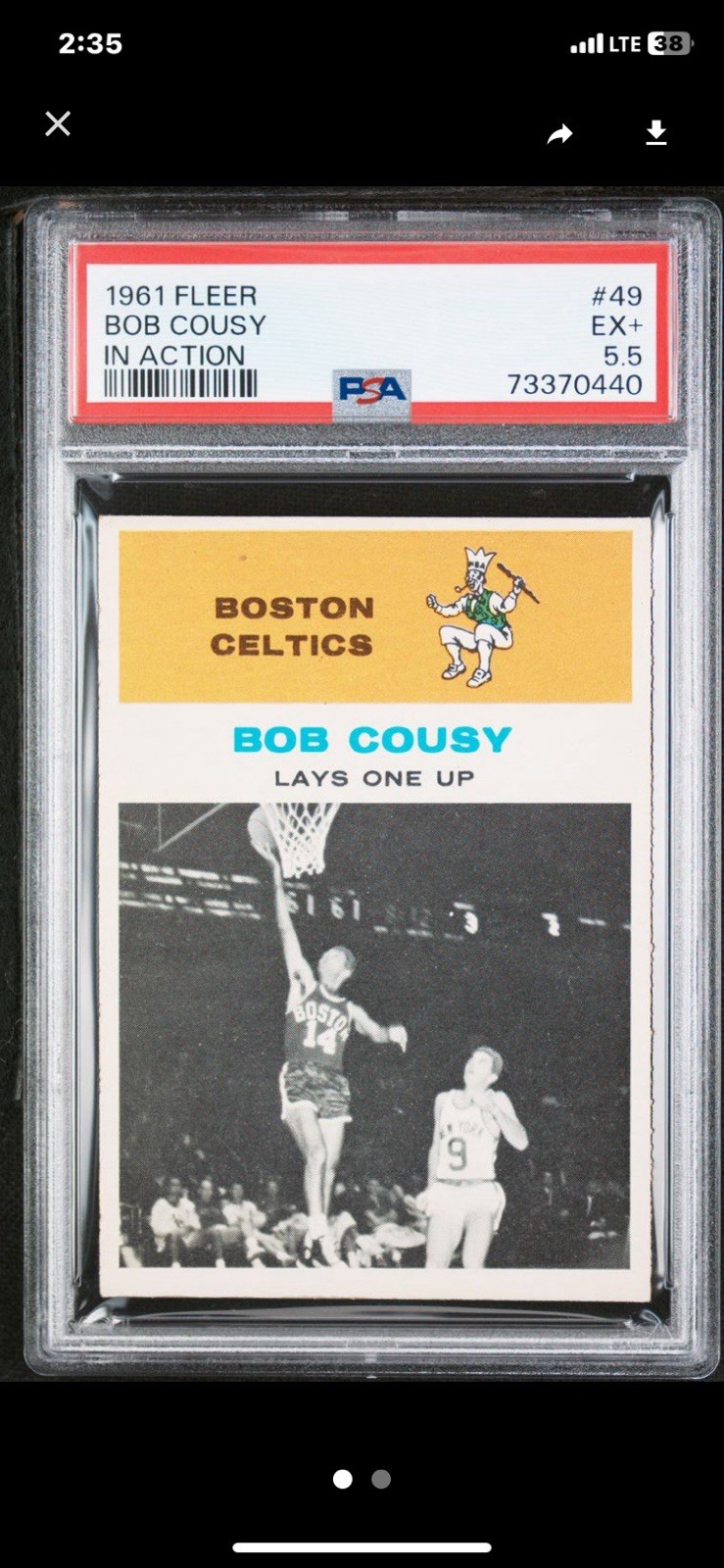 1961 Fleer Bob Cousy In Action #49 PSA 5.5