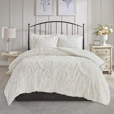 Madison Park Tufted Chenille Cotton Full/Queen Comforter Set Off White 3-Piece
