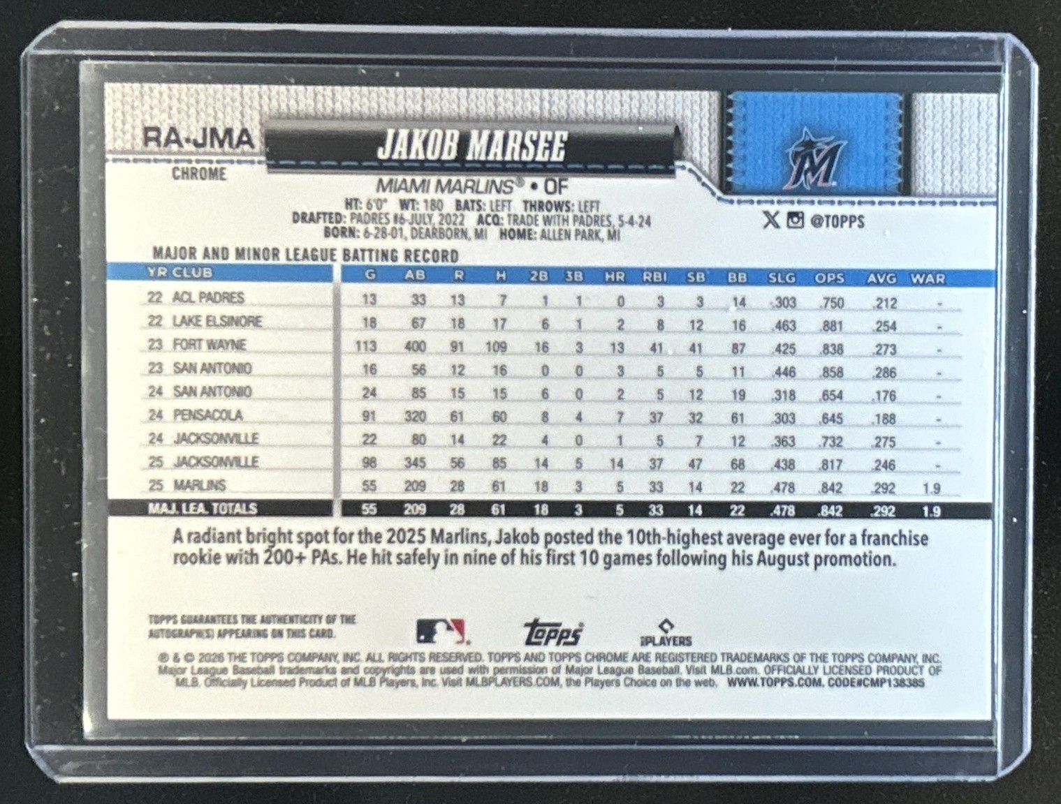 2026 Topps Chrome Jakob Marsee Rookie Auto RC Gold Geometric Refractor #/50 view 2