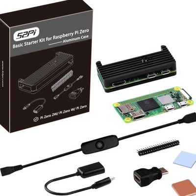 Raspberry Pi Zero 2 W Starter Kit mit Gehäuse, HDMI, GPIO, Kühlkörper, OTG