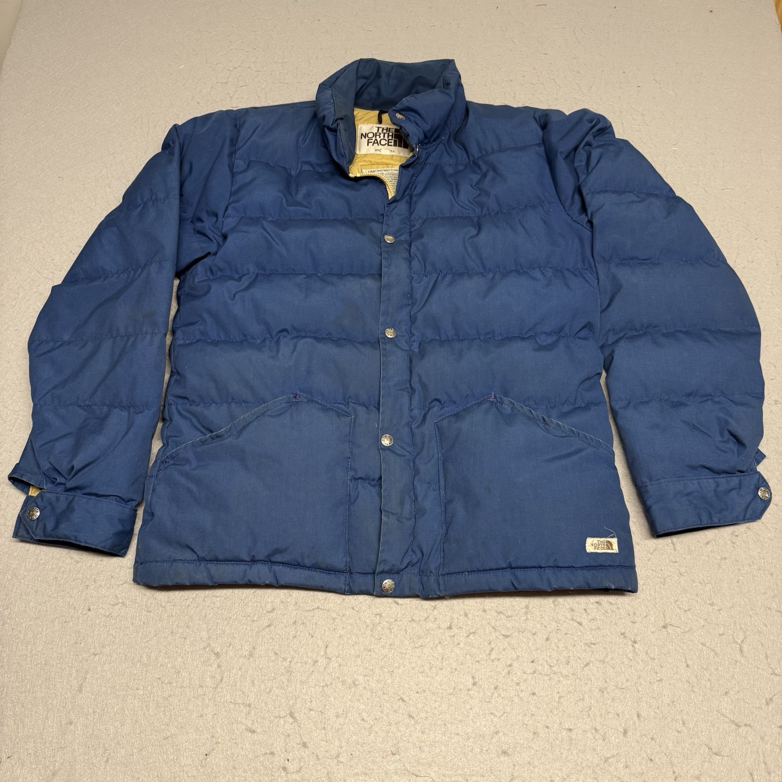 The North Face, Vintage 70s North Face Quilted Puffer Down Jacket XL Blue Brown Label Tag USA