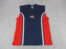 AND1 Basketball Jersey Mens Medium Navy Blue Red Sleeveless Mesh Vintage 90s