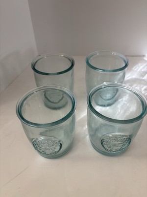 FOUR San Miguel Authentic 100% Recycled Glass Embossed Drinking Cup 4'' Tall
