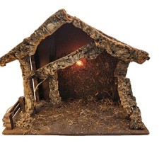 Vintage Nativity Creche Made in Italy Wood Stable 19.5"x16"x9" Figures NOT INC