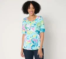 Denim & Co. Women's Top Sz XL Perfect Jersey Scoop Neck Multi-colored A677669