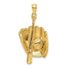 14K Yellow Gold 3-D Baseball Glove, Bat, Ball Pendant L-32.2 mm 12.33gm